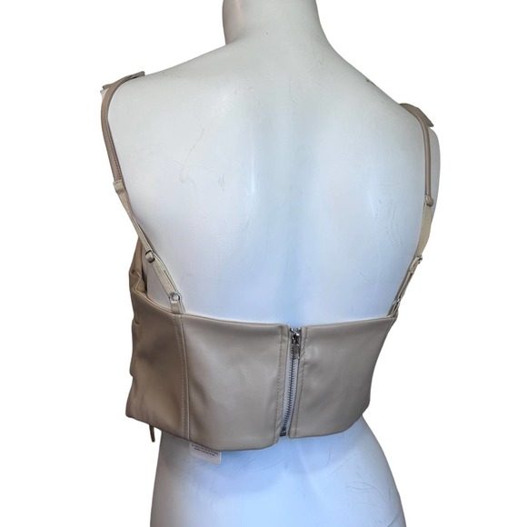 Fashion Nova Beige Faux Leather Bustier Crop Tank Top sz L NWT - Picture 2 of 9